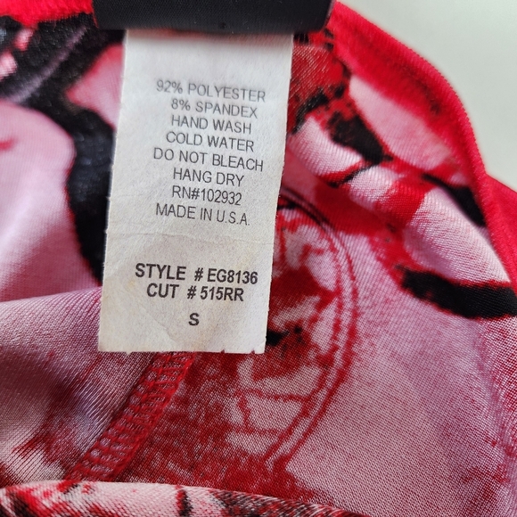 E. Gen Red Black Stretch Swim Cover Up Women's Print Dress Tie Shoulder Sz S - Picture 15 of 15